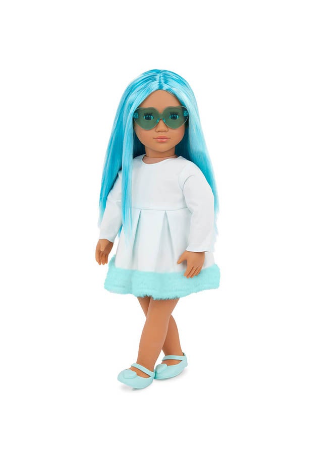 Our Generation 18-inch Fashion Doll – Lifelike Brown Eyes & Bubblegum Blue Hair – Dress Outfit With Faux-Fur Trim 

 – Pretend Play – Toys For Kids Ages 3 & Up – Capri - Image 4