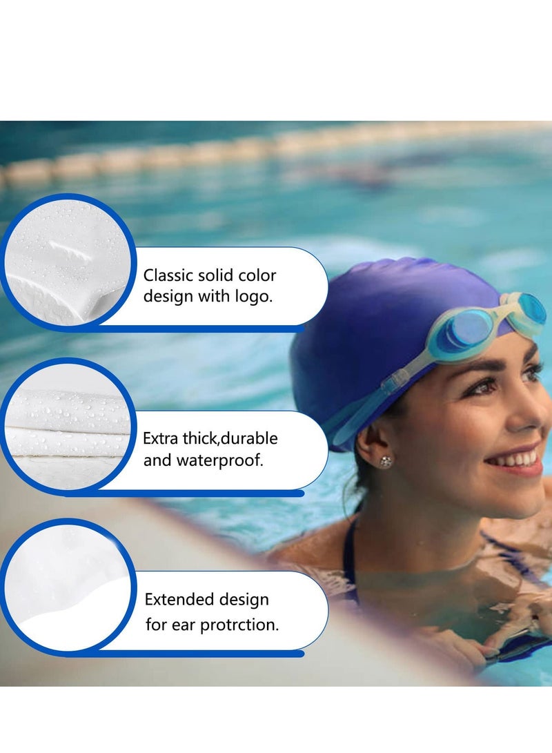 Cuken Oversize Swimming Cap Large Long Hair Swim Cap with Extra Room for Women Long Thick Hair, Adult Waterproof Swim Hats Bathing Caps to Keep Hair Dry White 30*29.5*22CM  - Image 5