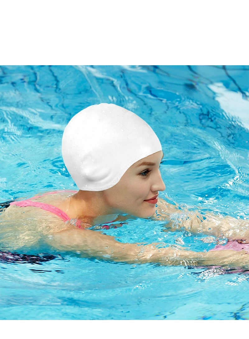 Cuken Oversize Swimming Cap Large Long Hair Swim Cap with Extra Room for Women Long Thick Hair, Adult Waterproof Swim Hats Bathing Caps to Keep Hair Dry White 30*29.5*22CM  - Image 4