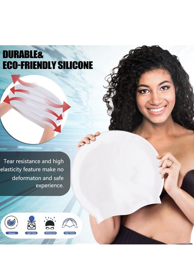 Cuken Oversize Swimming Cap Large Long Hair Swim Cap with Extra Room for Women Long Thick Hair, Adult Waterproof Swim Hats Bathing Caps to Keep Hair Dry White 30*29.5*22CM  - Image 3