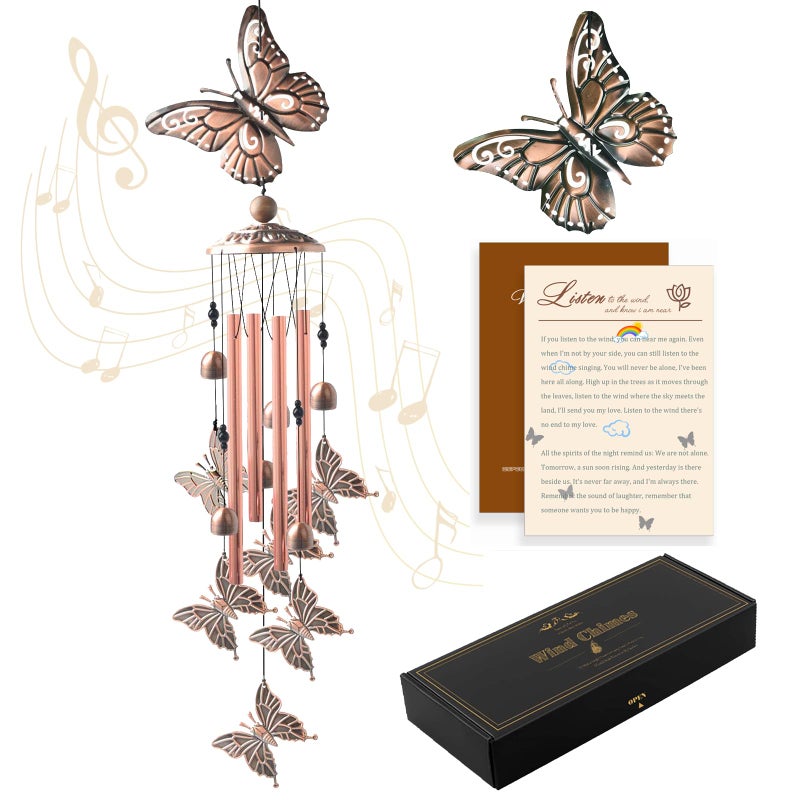 VENBEEL Wind Chimes for Outside 33 Butterfly Wind Chimes Outdoor Birthday Gifts for Women Mom Sister Gift for Garden Porch Patio Home Decor Golden
