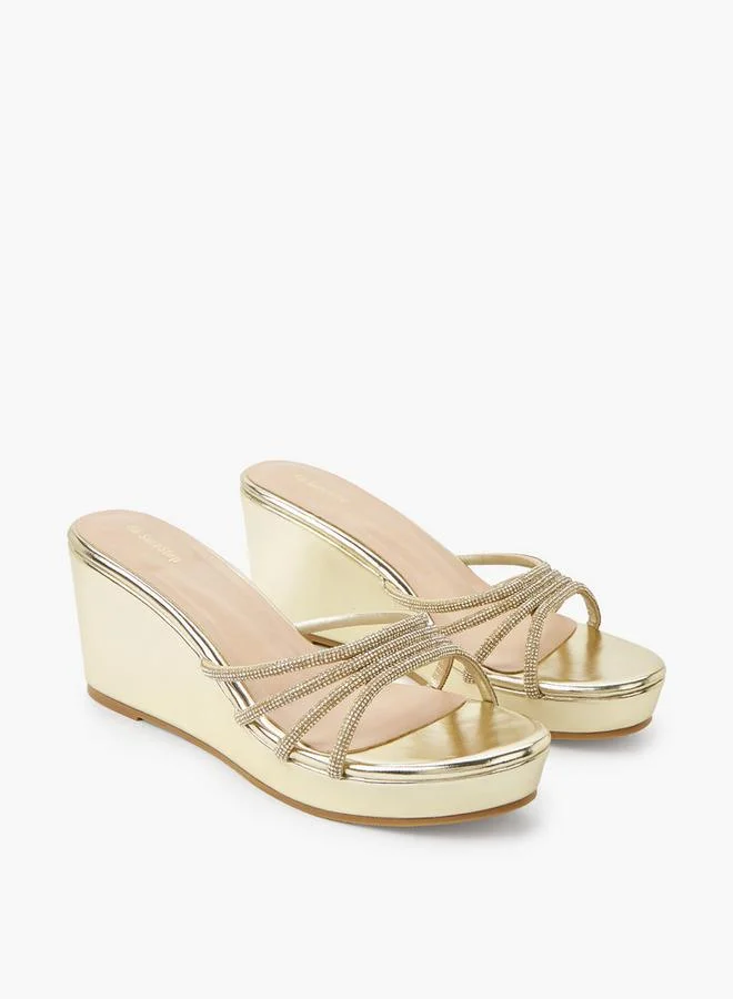 Surestep Women Metallic Wedge Heel Sandals With Embellished Straps