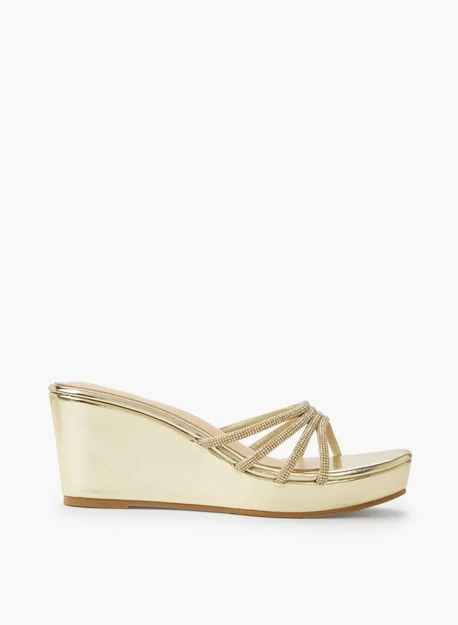 Surestep GOLD Women Metallic Wedge Heel Sandals With Embellished Straps for Women | Best Price UAE