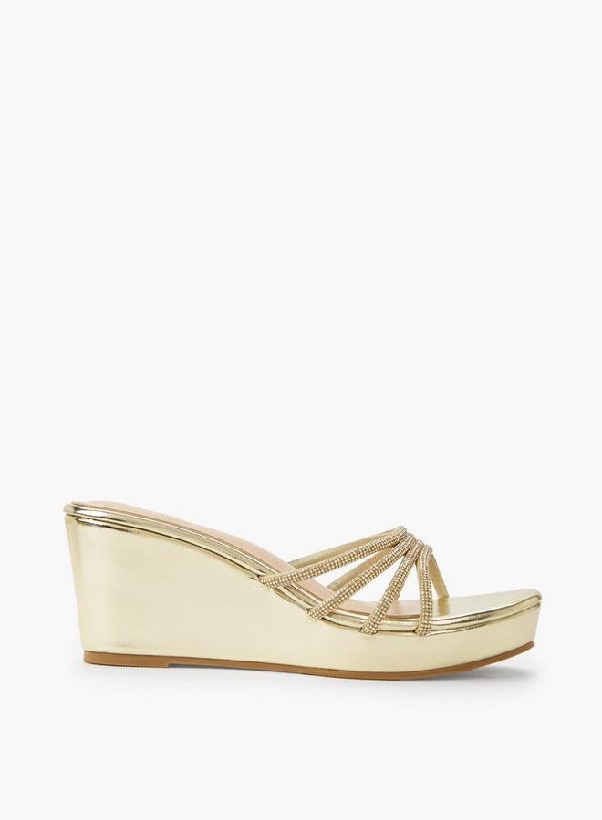 Surestep Women Metallic Wedge Heel Sandals With Embellished Straps - Image 3