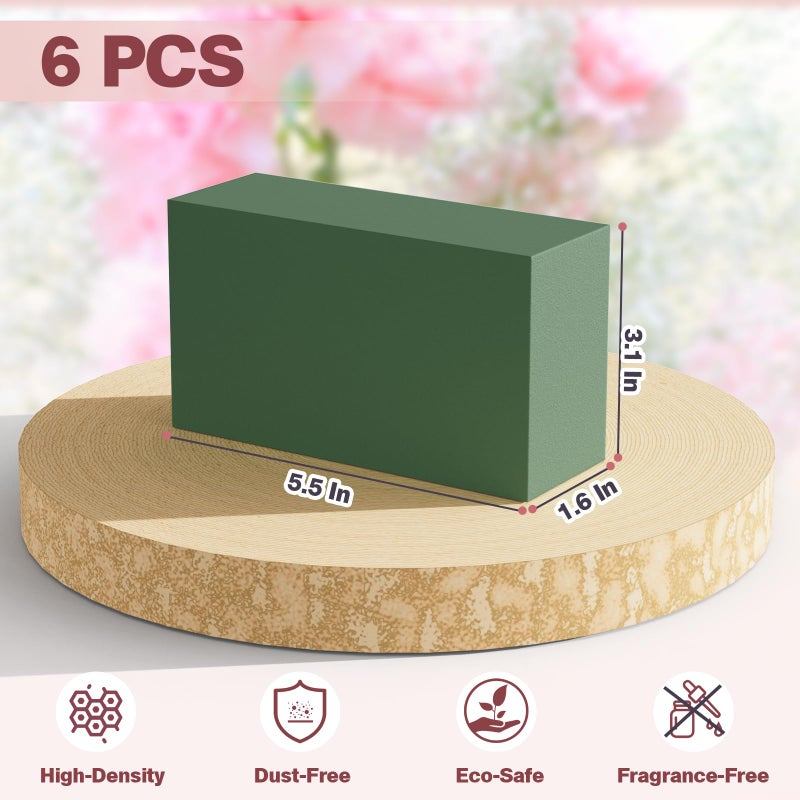 iewyck New 2026 6-Pack Floral Foam Blocks, Florist Green Foam for Flower Arrangements, Wet & Dry Styrofoam for Fresh and Artificial Flowers, Premium Plant Sponge Foam for Planters (5.5"L X 3.1"W X 1.6"H) - Image 2