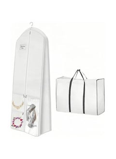 HOOKOR Durku 71 Wedding Dress Garment Bag Dress Bags for Gowns Bridal Dress with 3 Accessory Pockets and a tote bag for Puffy Bridal Gowns Cover, Travel Hanging Clothes or Storage Preservation，White  - Image 1