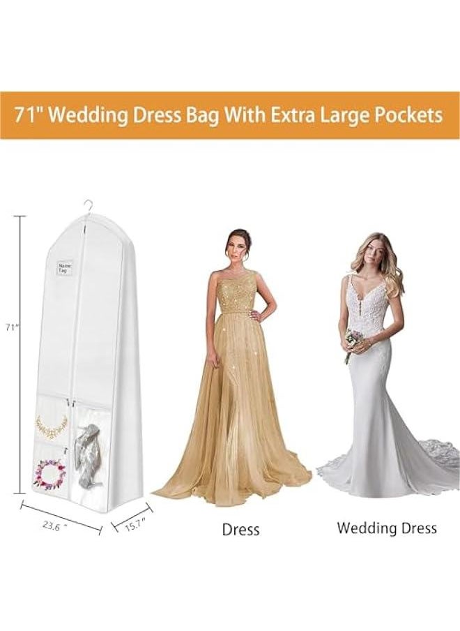 HOOKOR Durku 71 Wedding Dress Garment Bag Dress Bags for Gowns Bridal Dress with 3 Accessory Pockets and a tote bag for Puffy Bridal Gowns Cover, Travel Hanging Clothes or Storage Preservation，White  - Image 2