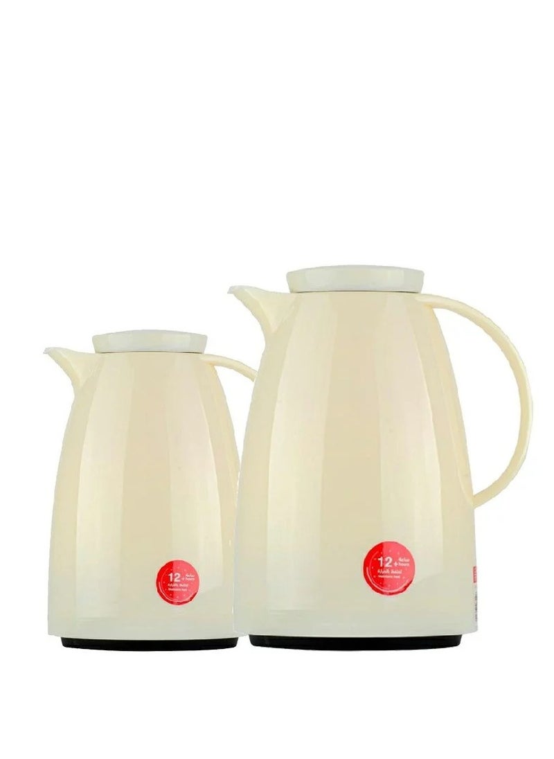 BASURRAH Basra Tea and Coffee Thermos Set, White, Glossy, 2 Pieces, 0.5 - 1 Liter 