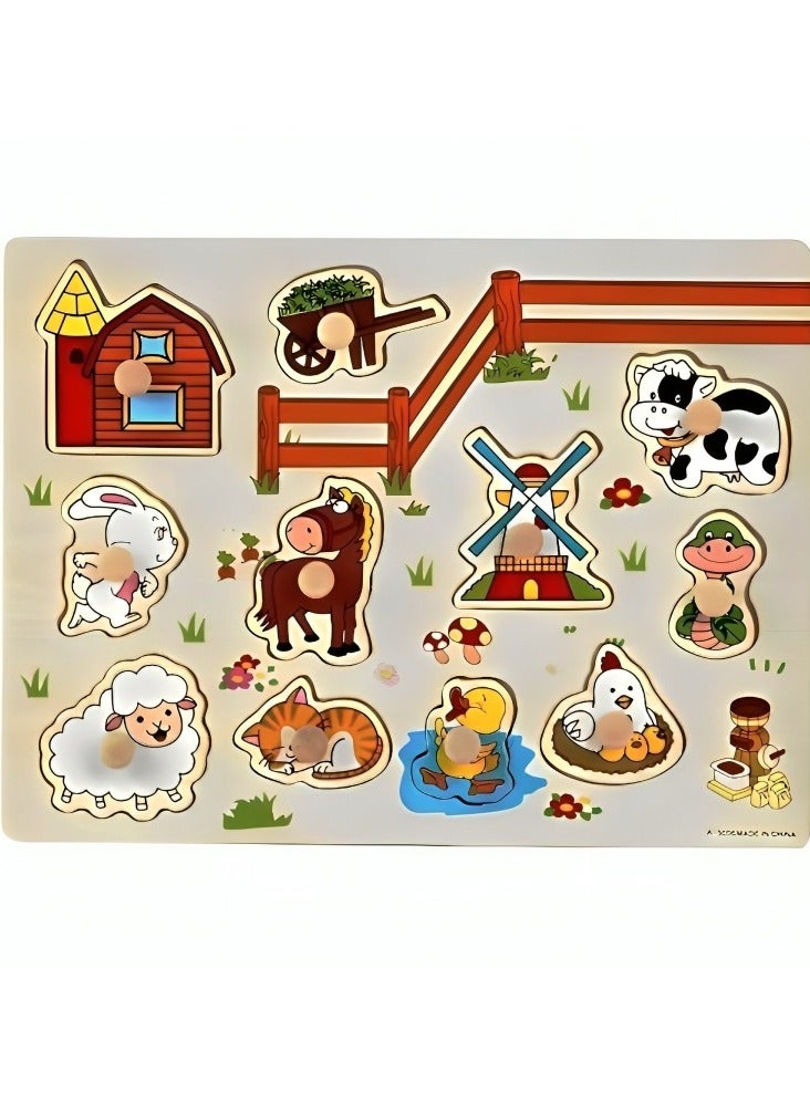 Pairing Maze & Assemble Wooden Puzzles for Toddlers, Jigsaw Shape Matching, Teacher Parents Early Learning Support Tools, Montessori Motor Skill Development Toys (Farm Animals Pattern) - Image 1