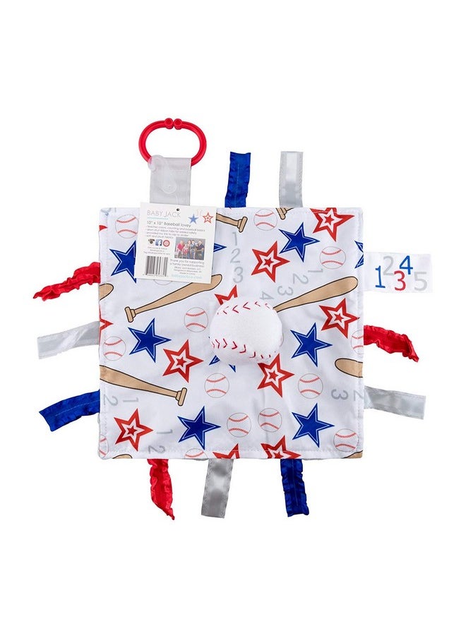 The Learning Lovey Baby Sensory Educational & Teething Closed Ribbon Tag Lovey Blanket With Security Plush: 10X10 (Baseball) 
