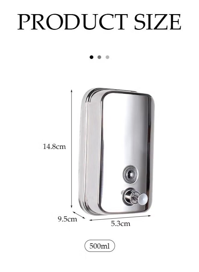 ال سي موزع صابون من الفولاذ المقاوم للصدأ، سعة 0.5 لتر، معقم يدوي مثبت على الحائط، مقاوم للماء، حاوية موزع صابون من النوع المضغوط - Image 4