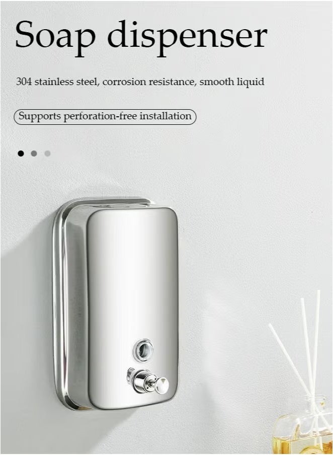 ال سي موزع صابون من الفولاذ المقاوم للصدأ، سعة 0.5 لتر، معقم يدوي مثبت على الحائط، مقاوم للماء، حاوية موزع صابون من النوع المضغوط - Image 2