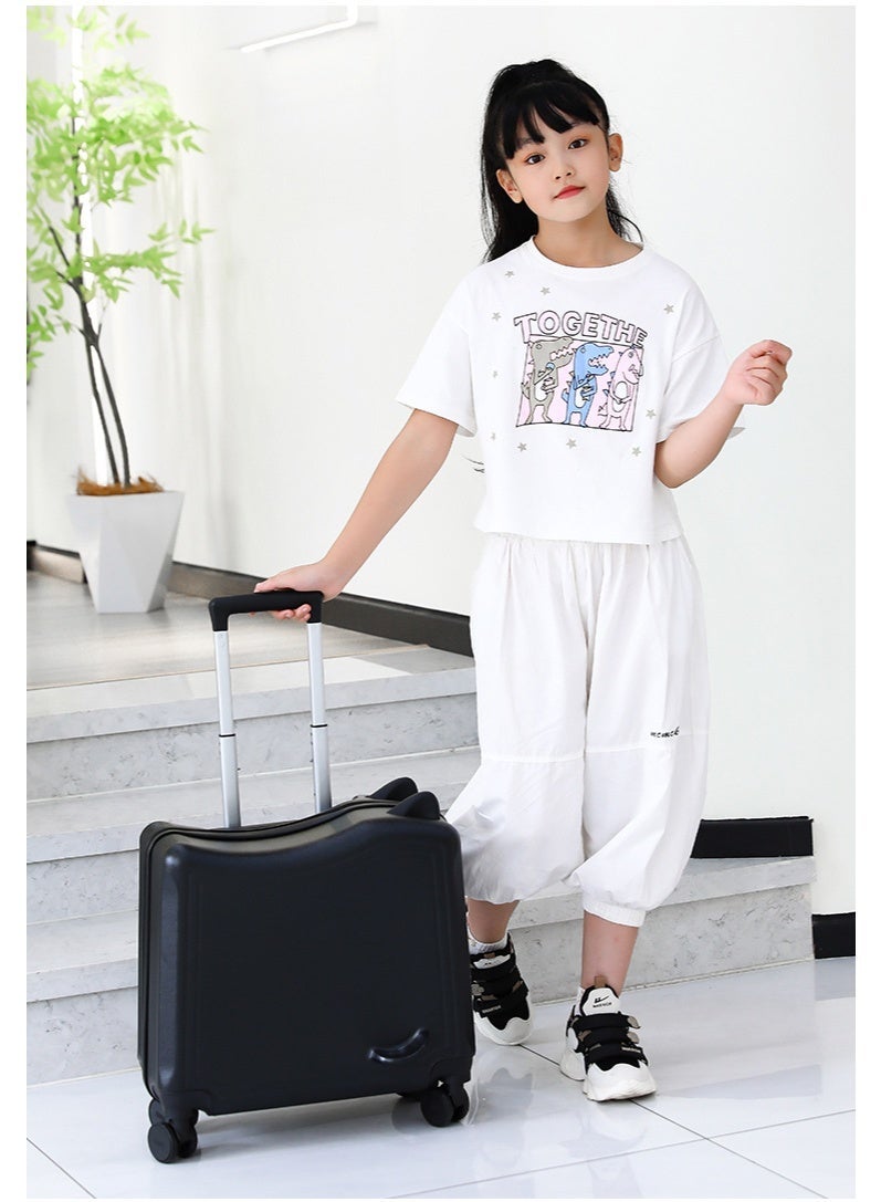 CityRiya-Long Ride on Luggage for Kids, Travel Suitcase with Seat for Toddler, Kids Luggage, Children Hard Shell Trolley Travel Luggage with Spinning Wheels, Kid's Carry On Suitcases for Girls Boys, Black - Image 3