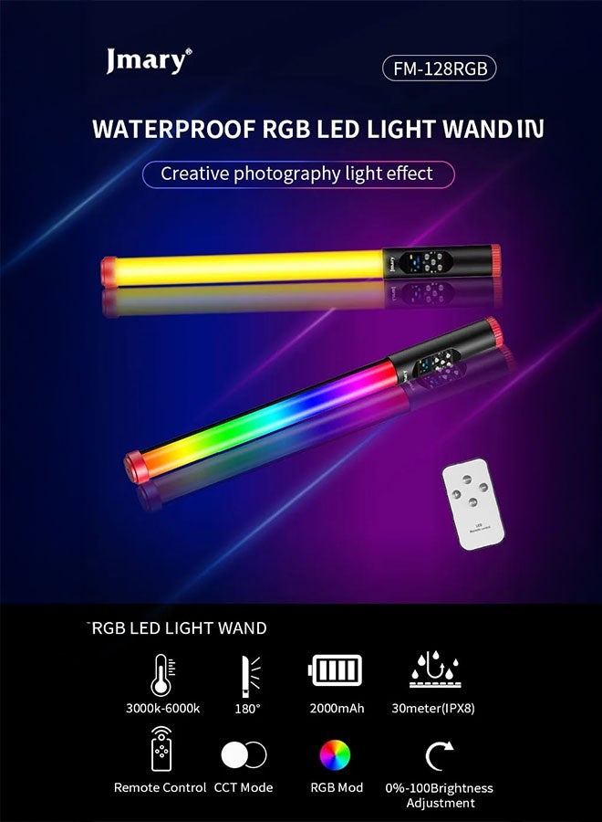 جيه ماري FM-128RGB مصباح LED محمول للتصوير الفوتوغرافي الخارجي، عصا إضاءة RGB مقاومة للماء - Image 2