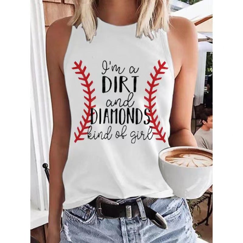 2022 Women'S Sleeveless Vest Baseballmom Baseball Printed T-Shirt - Image 1