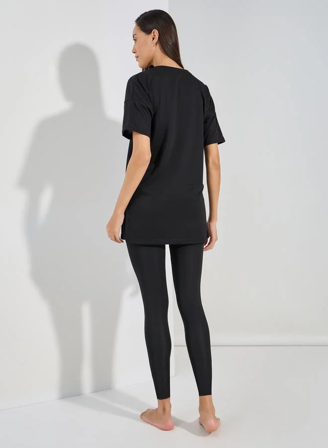 Styli NYC Slogan Longline T-Shirt & Leggings Set