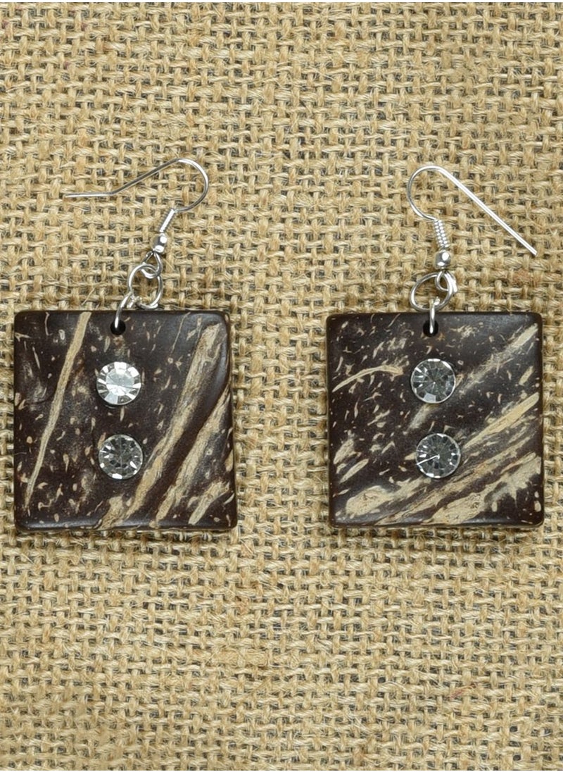N & H Women's Coconut Shell Pearl Embedded Square Shaped Necklace with Earrings Set  - Image 3
