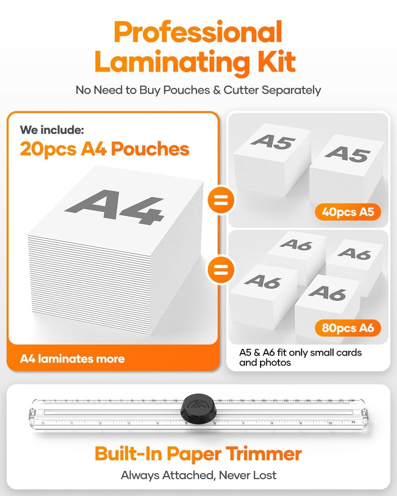kejector Laminator Machine with 20 A4 Laminating Pouches, Thermal and Cold Lamination Built in Cutter Quick Warm Up,9 Inch Portable Laminating Machine for Home Office School Use - Image 2