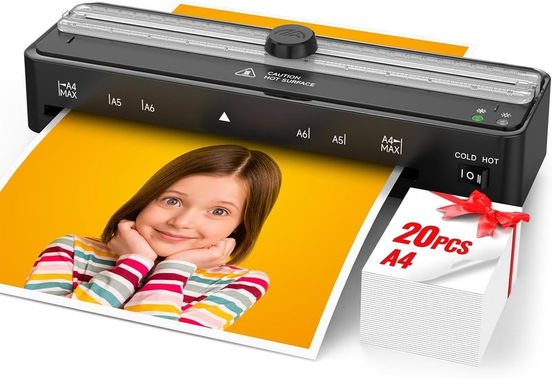 kejector Laminator Machine with 20 A4 Laminating Pouches, Thermal and Cold Lamination Built in Cutter Quick Warm Up,9 Inch Portable Laminating Machine for Home Office School Use - Image 1