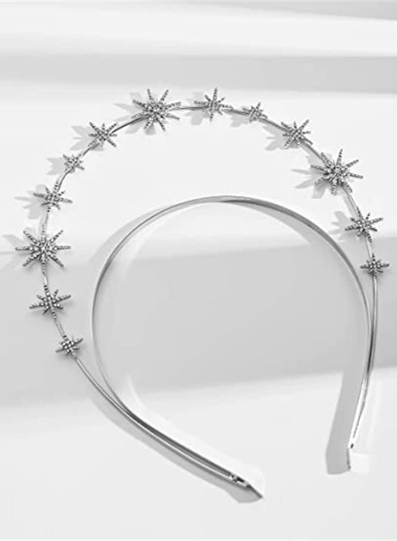 Loquat Moon Stars Crown Halo Headband Crystal Tiaras and Crowns With Earrings for Women Bridal Wedding Prom Birthday Cosplay Hair Accessories for Women Girls (Silver) - Image 2