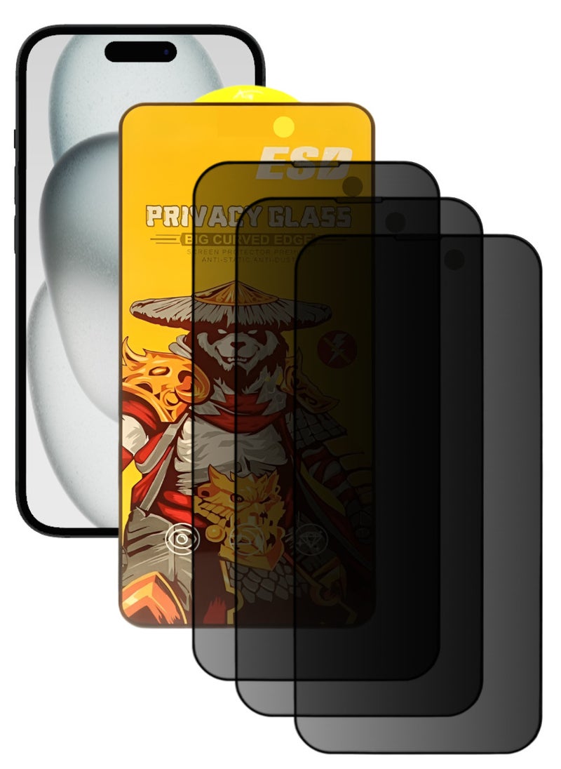 ESD 3 Pieces Tempered Dustproof Privacy Glass Screen Protector Compatible For iPhone 15 - Image 1