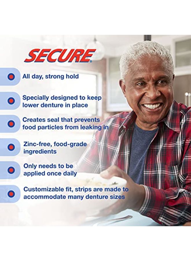 secure Comfort Strips Waterproof Denture Adhesive - Zinc Free - Extra Firm Hold For Lower Dentures - 15 Strips (Pack Of 3) - Image 4