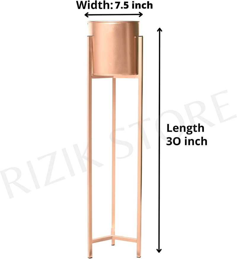 RIZIK STORE حامل زهور معدني للأرضية من لغرفة المعيشة/حامل نباتات داخلي مع أصيص (ذهبي) - Image 4