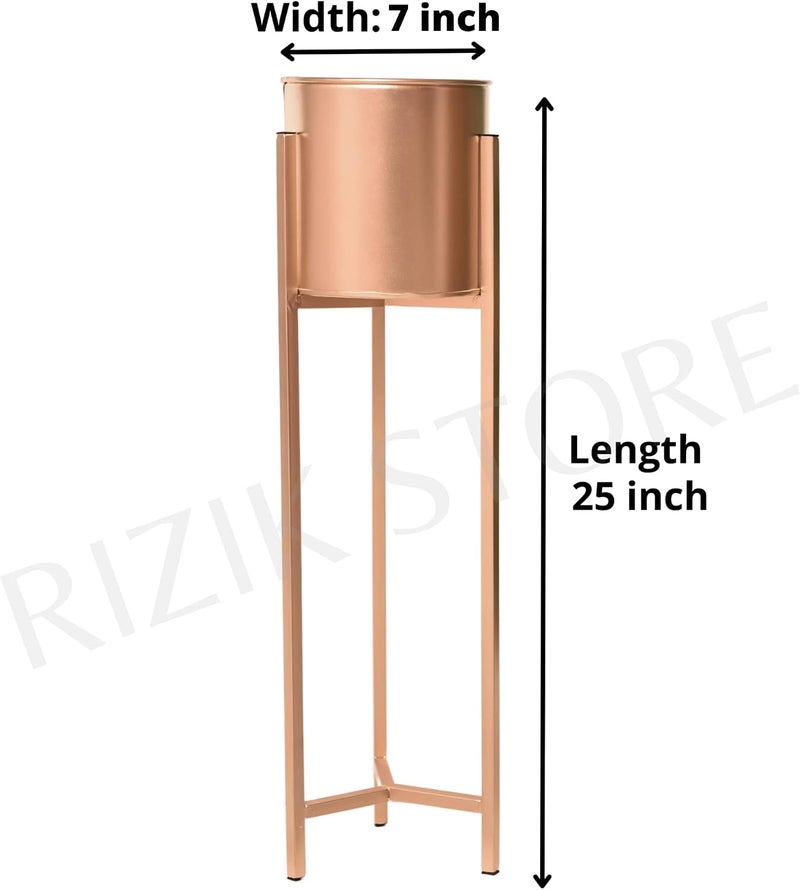 RIZIK STORE حامل زهور معدني للأرضية من لغرفة المعيشة/حامل نباتات داخلي مع أصيص (ذهبي) - Image 5