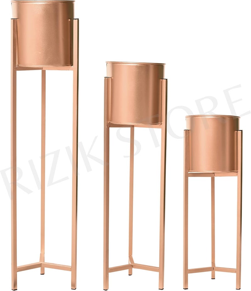 RIZIK STORE حامل زهور معدني للأرضية من لغرفة المعيشة/حامل نباتات داخلي مع أصيص (ذهبي) - Image 3