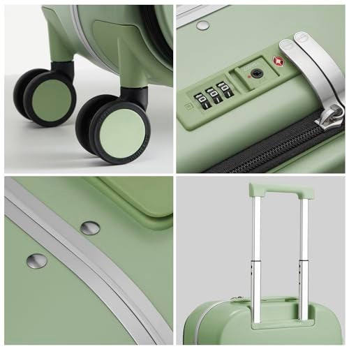 mixi Carry On Luggage, 20'' Suitcase with Front Laptop Pocket, Travel Rolling Luggage Aluminum Frame PC Hardside with Spinner Wheels & TSA Lock and Cover - Avocado Green - Image 5