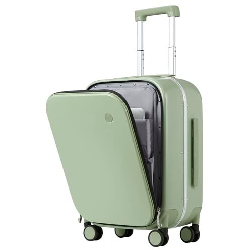 mixi Carry On Luggage, 20'' Suitcase with Front Laptop Pocket, Travel Rolling Luggage Aluminum Frame PC Hardside with Spinner Wheels & TSA Lock and Cover - Avocado Green - Image 1