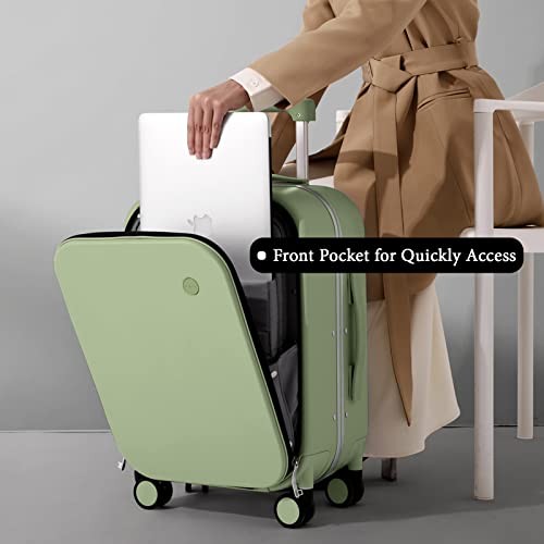 mixi Carry On Luggage, 20'' Suitcase with Front Laptop Pocket, Travel Rolling Luggage Aluminum Frame PC Hardside with Spinner Wheels & TSA Lock and Cover - Avocado Green - Image 2