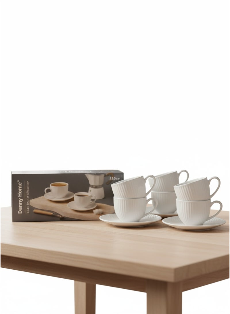 داني هوم طقم فناجين قهوة من البورسلين الأبيض، 12 قطعة، سعة 110 مل - Image 3