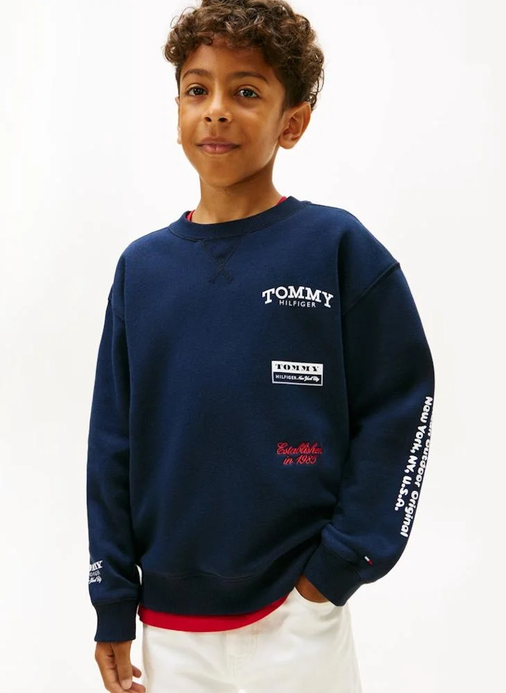 TOMMY HILFIGER Youth Multi Print Crew Neck Sweatshirt