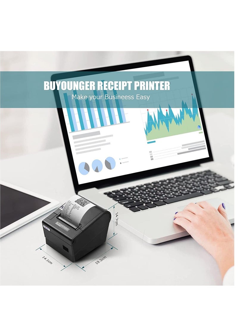 AROAQ Receipt Printer, 80mm Thermal Receipt Printer with Auto Cutter USB Ethernet Interface Receipt Receipt Printing Compatible with ESC/POS Print Commands for Supermarket Stores - Image 2