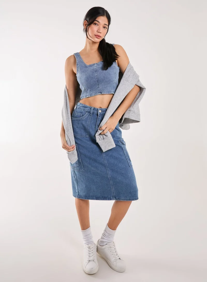 Pink Vanilla  Denim Cropped Corset Top for Women | Best Price UAE