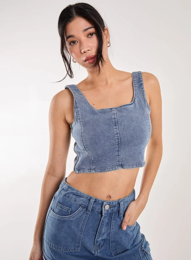 Pink Vanilla  Denim Cropped Corset Top for Women | Best Price UAE