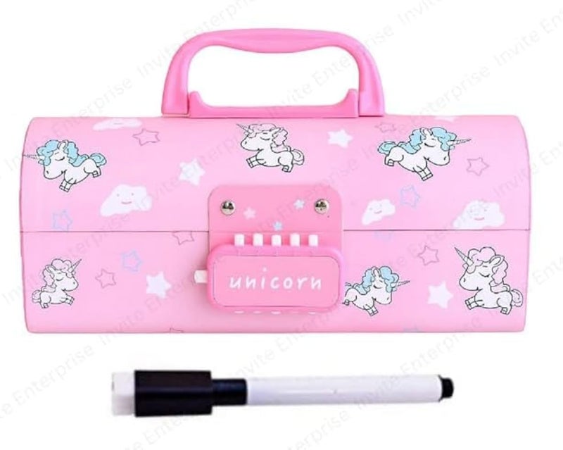 Invite Enterprise Plastic Pen & Pencil Box | Suitcase Style Password Lock Case, Multi-Layer for Kids, Boys, Girls, Stationary Organizer, Return Gift (Unicorn-Pink) - Image 5