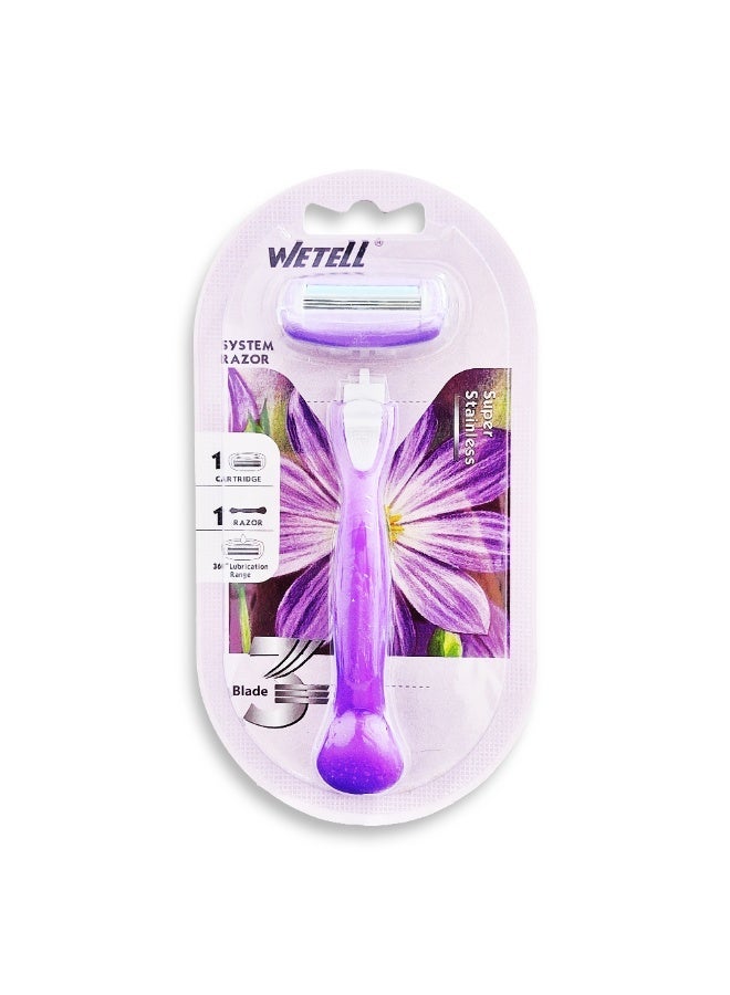 WETELL Women's razor with 3 nano-precision blades and a 360° moisturizing strip, enriched with aloe vera and vitamin E for sensitive skin, a flexible head that fits the contours, and protective rubber fins for a smooth and safe shave without irritation. & Mini Women’s 5 Blade Razor with 360° Lubrication Strip & Aloe Vera , Adjustable Shaving Head, Compact Non-Slip Handle, Includes 3 Interchangeable Heads for Smooth, Gentle & Comfortable Shaving AnywhereBundle - Image 2