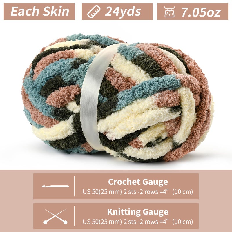 Waikxin 10 Pack Jumbo Chunky Yarn for Hand Knitting, Fluffy Chunky Chenille Yarn for Crocheting, Variegated Chunky Knit Baby Blanket Yarn, 240 yds /70.5 oz Super Bulky Yarnï¼ˆApricpot Greenï¼‰ - Image 2