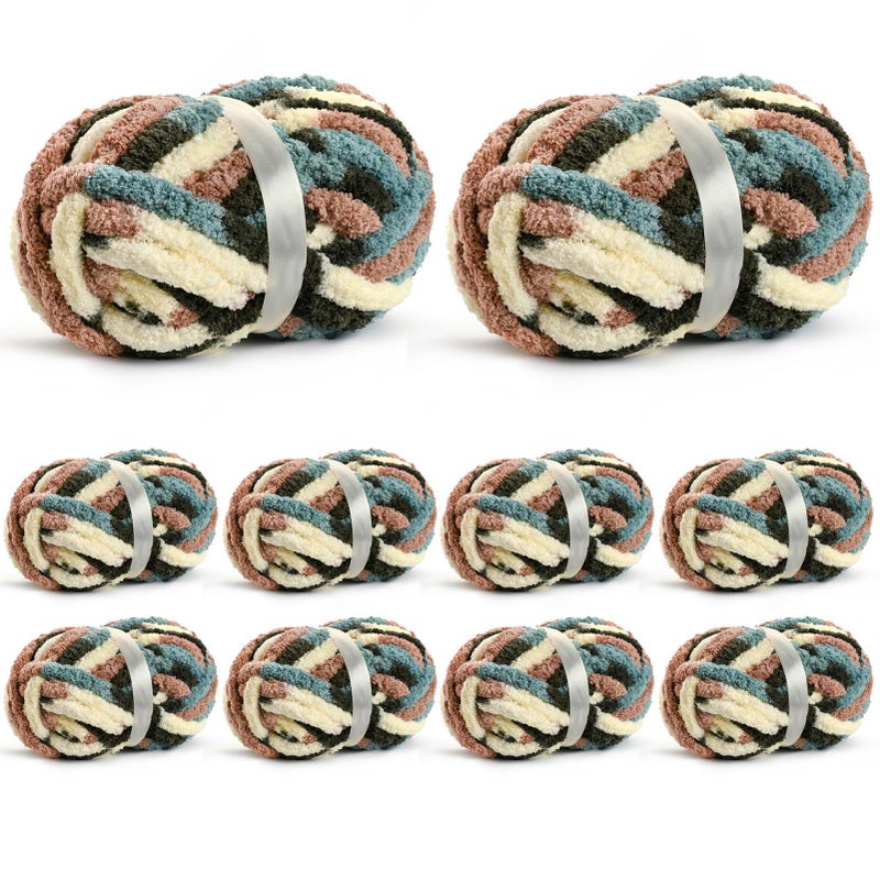 Waikxin 10 Pack Jumbo Chunky Yarn for Hand Knitting, Fluffy Chunky Chenille Yarn for Crocheting, Variegated Chunky Knit Baby Blanket Yarn, 240 yds /70.5 oz Super Bulky Yarnï¼ˆApricpot Greenï¼‰ - Image 1