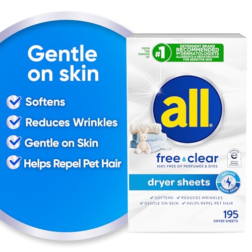 all Fabric Softener Dryer Sheets for Sensitive Skin, Free Clear, 195 Count - Image 2