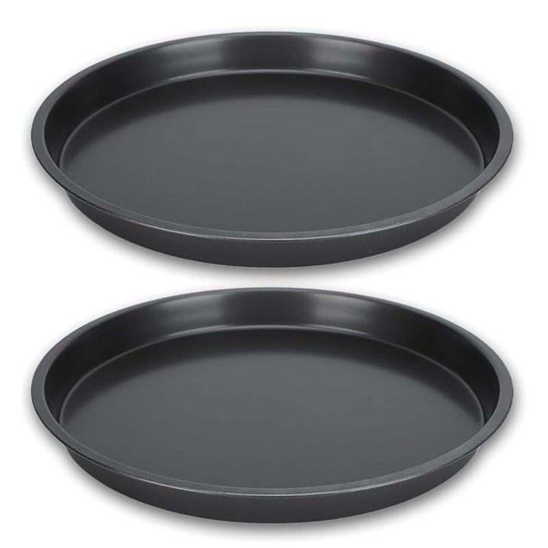 PureBake مقلاة بيتزا من الصلب الكربوني معتمدة من SGS - 2 قطعة، مقلاة خبز غير لاصقة، صينية بيتزا دائرية - سوداء (9 بوصة) - Image 1