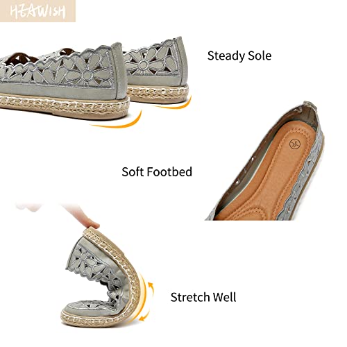 HEAWISH Women’s Ballet Flat Daisy Round Toe Dress Shoes Casual Slip On Rope Loafer(Grey, US9) - Image 4