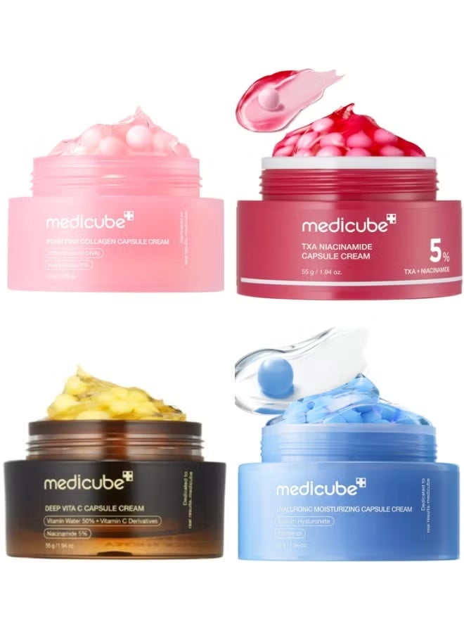 ميديكيوب كريم كبسولات الكولاجين الوردي من ميديكيوب، حمض السلمون، PDRN، 55 جم + كريم كبسولات النياسيناميد من ميديكيوب، TXA، 55 جم + كريم كبسولات فيتامين سي العميق، تركيز عالٍ من فيتامين سي، 55 جم + كريم كبسولات مرطب بحمض الهيالورونيك، 55 جم - Image 1