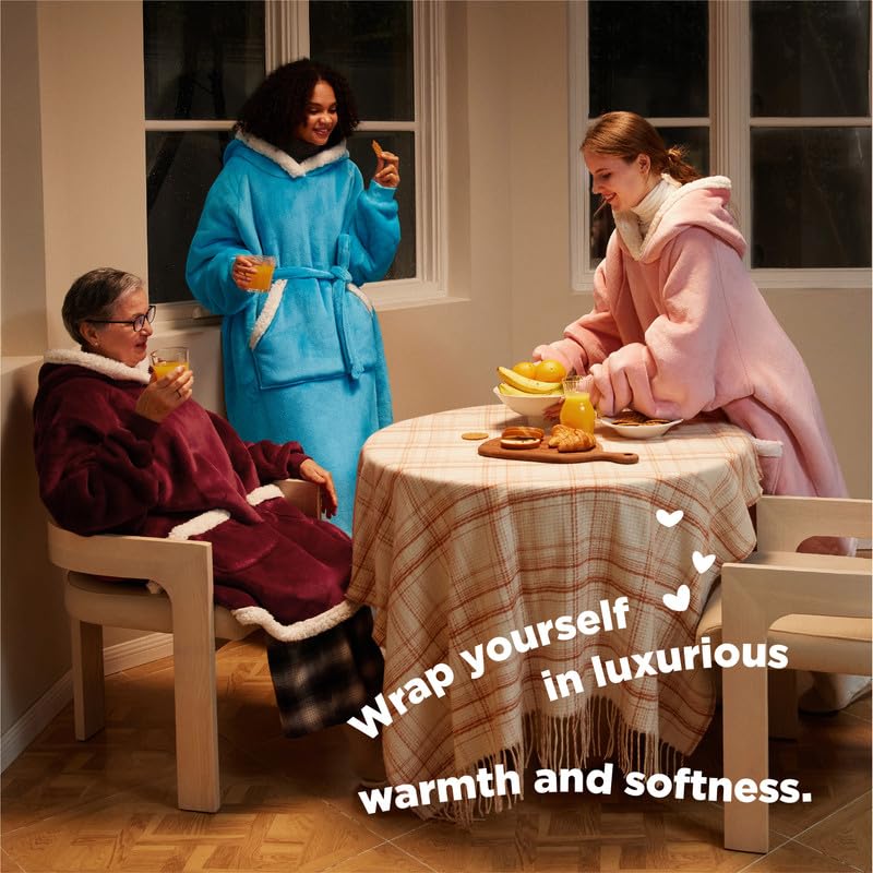 Bedsure Bedsure Oversized Wearable Blanket Hoodie - Long Sherpa Fleece Hooded Blanket for Adult Women Men  Warm Cozy Big Blanket Sweatshirt with Giant Pocket and Belt  Winter Gifts for Men  Oversize  Teal  - Image 4