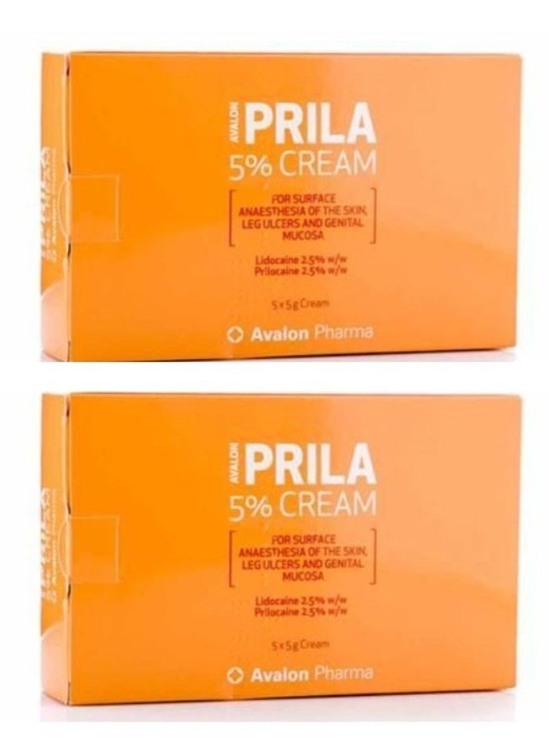 Pack Of 2- Prila 5% Local Anesthetic Cream 5X5 Gm 1 Kit