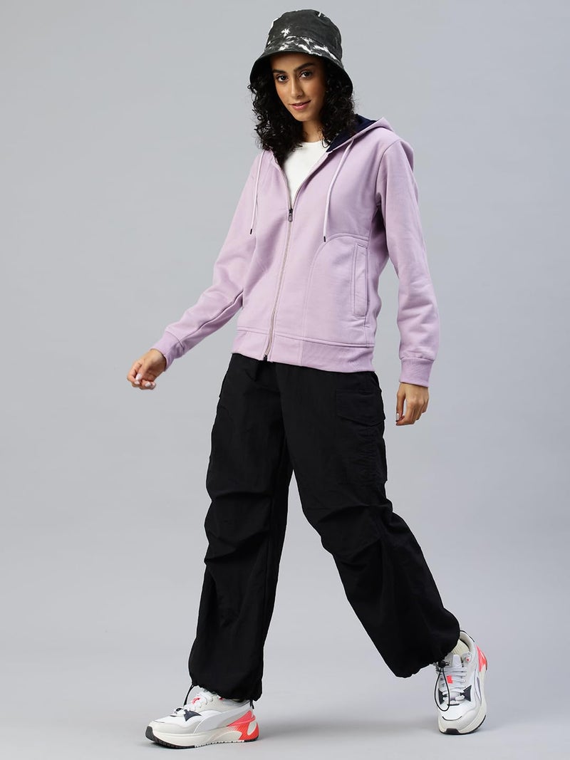 ADBUCKS Women's Stylish Regular Fit Sweatshirts for Winter, Fleece Hoodie, Zipper Jacket, Sweater (Lilac, 5XL) - Image 4