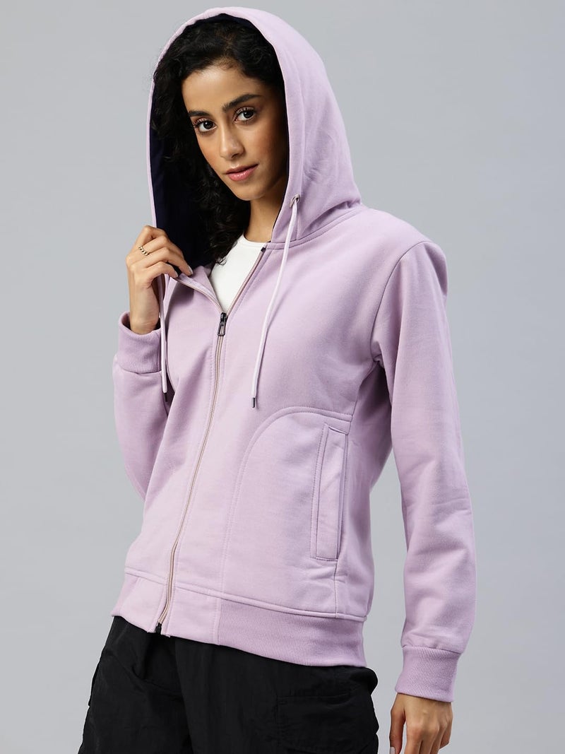ADBUCKS Women's Stylish Regular Fit Sweatshirts for Winter, Fleece Hoodie, Zipper Jacket, Sweater (Lilac, 5XL) - Image 2