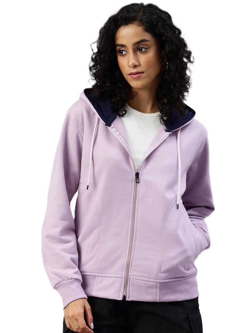 ADBUCKS Women's Stylish Regular Fit Sweatshirts for Winter, Fleece Hoodie, Zipper Jacket, Sweater (Lilac, 5XL) - Image 1